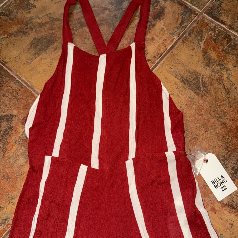 Billabong Red and White Striped Jumpsuit NWT